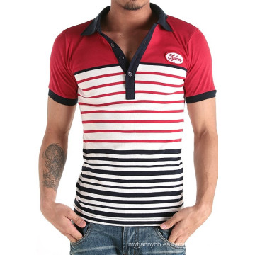 Camiseta con cuello en V personalizado de algodón con rayas en contraste